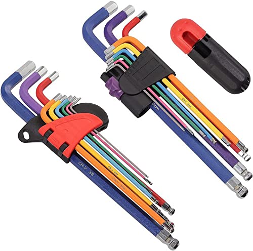 COLFULINE 18 PCS Allen Key Set, Metric and Imperial Hex Key Set, Long Ball End Alan Keys Sets with T-Handle, 1.5-10 mm and 1/16-3/8 Inch for Bicycle/Motorcycle/Automobile Repair, Furniture Assembly