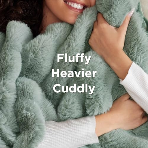 Image of Bedsure Fluffy Bubble Faux Fur Heated Blanket Throw - Super Soft Electric Blanket, Heating with 6 Heating Levels, 4 Time Settings, 3-Hour Auto-Off, Decor Gifts for Home, Green, 50x60 inches