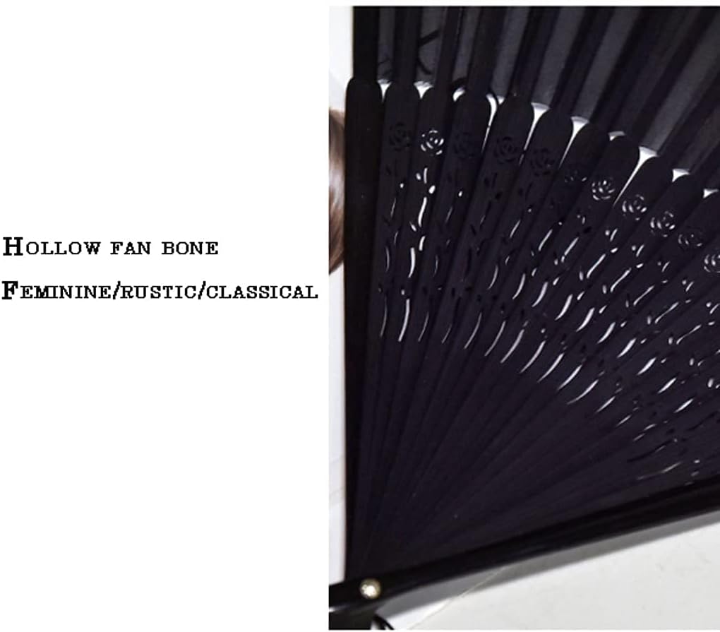 Folding Fan Antique Paper Folding Fan, Chinese Style Black Bamboo Folding Fan, Portable Summer Folding Fan for Home Decoration (Size: B)