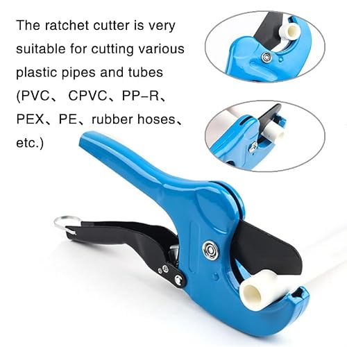 Succulent The Ratcheting PVC Pipe Cutter, Up to 2-1/2\", Ratchet Pipe Cutter Heavy-Duty, Pex Cutting Tool for Cutting PEX, PVC, PPR Plastic Hoses and Plumbing Pipe,Comes with deburring tool and gloves