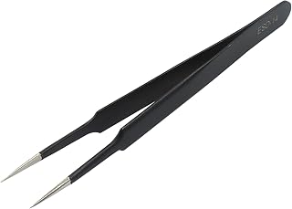 Precision Tweezers, Anti-Static Black Stainless Steel, Professional Grade for Electronics Repair, Soldering, and Jewelry Crafting（ESD-14)