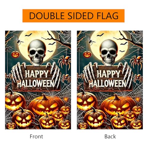 abzdfty Halloween Garden Flag 12x18 Inch Double Sided Pumpkin Skeleton Garden Flag Halloween Decorative Yard Flag for Outside, Patio, Porch and Lawn - image 5