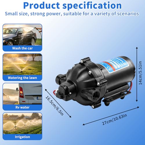 Image of 12V Diaphragm Pump - 5.5 GPM, 60 PSI Self-Priming, On-Demand Water Pump with Heavy Duty Pressure Switch, Operating Quiet, Ideal for RV, Boat, Marine (HY-55601T)