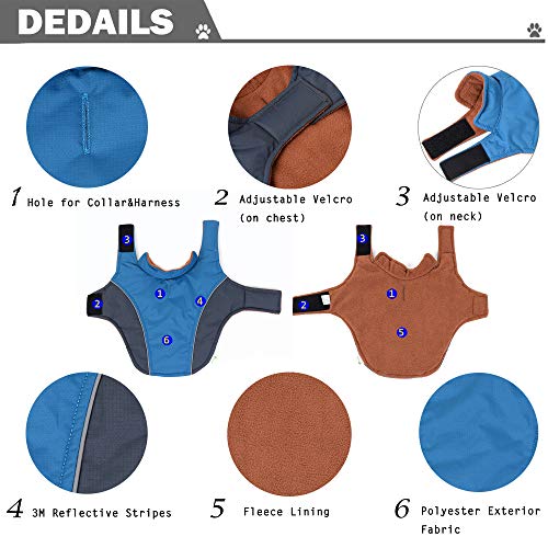 Mile High Life | wasserdichte warme Hundejacke | Kleine Hundejacke Einfacher Verschluss | Welpenmantel Reflektierende Streifen für Nachtspaziergang(Blau, XS)