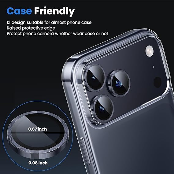 Image of WSKEN Camera Lens Protector Ring Compatible For iPhone Camera Protection - 9H Hardness Scratch-Resistant Bubble-Free HD Tempered Camera Metal Glass Tempered Glass Screen Protector Film Mobile Phone Case Friendly (Deep Blue, iPhone 17 Pro /Pro Max)