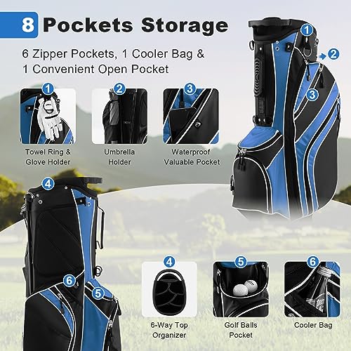 Gymax Golf Stand Bag, 6 Way Divider Golf Club Bag With 8 Pockets, Rain Hood, Umbrella Holder & Glove Sticker thumb #1