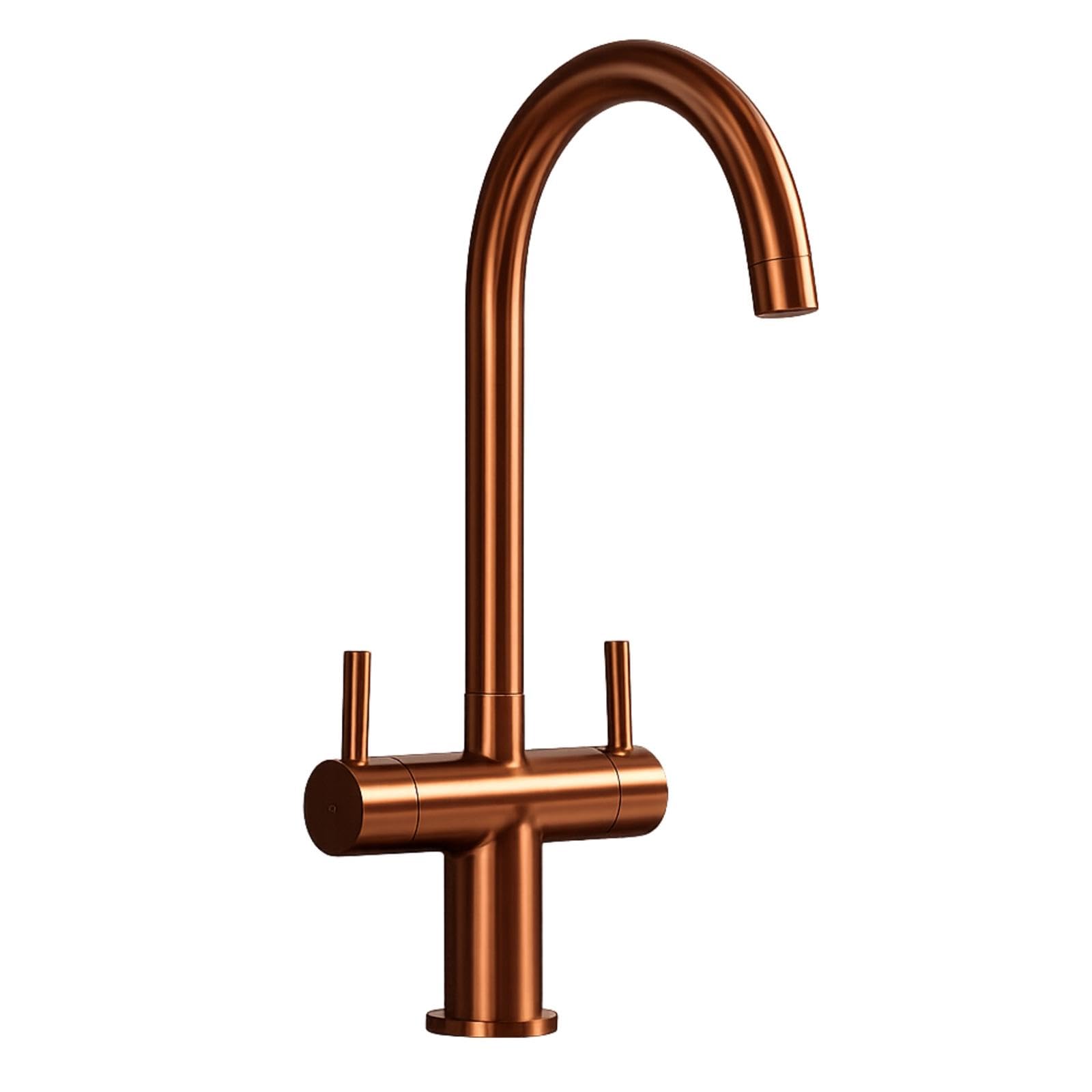 B&Q -  W03Cp Copper Swivel Spout Swan Neck Twin Lever Kitchen Mixer Tap