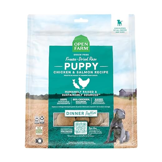 Open Farm, Freeze Dried Raw Puppy Food, Patties with 95% Meat, Organs & Bone, Complete Meal or Freeze Dried Dog Food Mixer, Chicken & Salmon Puppy Recipe, 10.5oz Bag