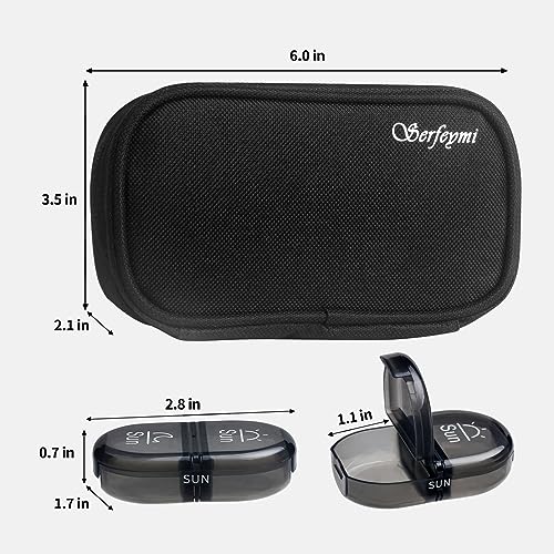 Image of Serfeymi Weekly Travel Pill Organizer 2 Times A Day AM PM Upgraded Black Pill Box 7 Day with Portable Zipper Canvas Pill Case, Medicine Organizer for Pills, Vitamins, Supplements, Fish Oils - Black 01