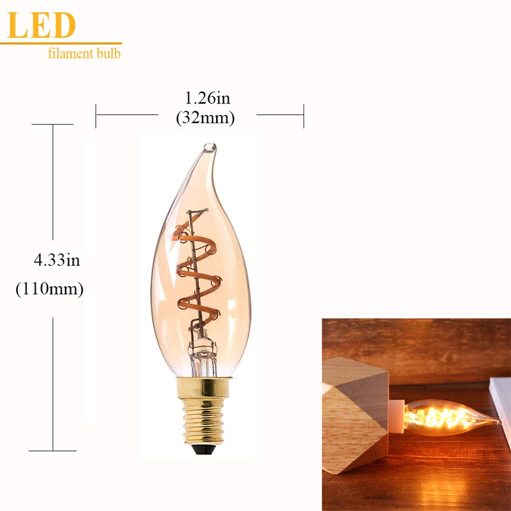 LEDDimmable vela de la lámpara retro del filamento en espiral de las bombillas E14 / 220V 3W Edison cristal de la lámpara C32T vintage, para el hogar Bombilla regulable,10pcs