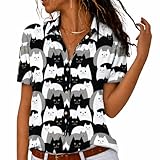 lomaiiest Blouses for Women Fashion Printed Cat Casual Short Sleeve Button Down Shirts Tops Black&White
