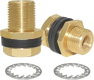 Joywayus 3/8" NPT Female 1/2" Male Brass Bulkhead Fitting Bulk Head Bulkhead Tank Fitting Coupler (Pack of 2)