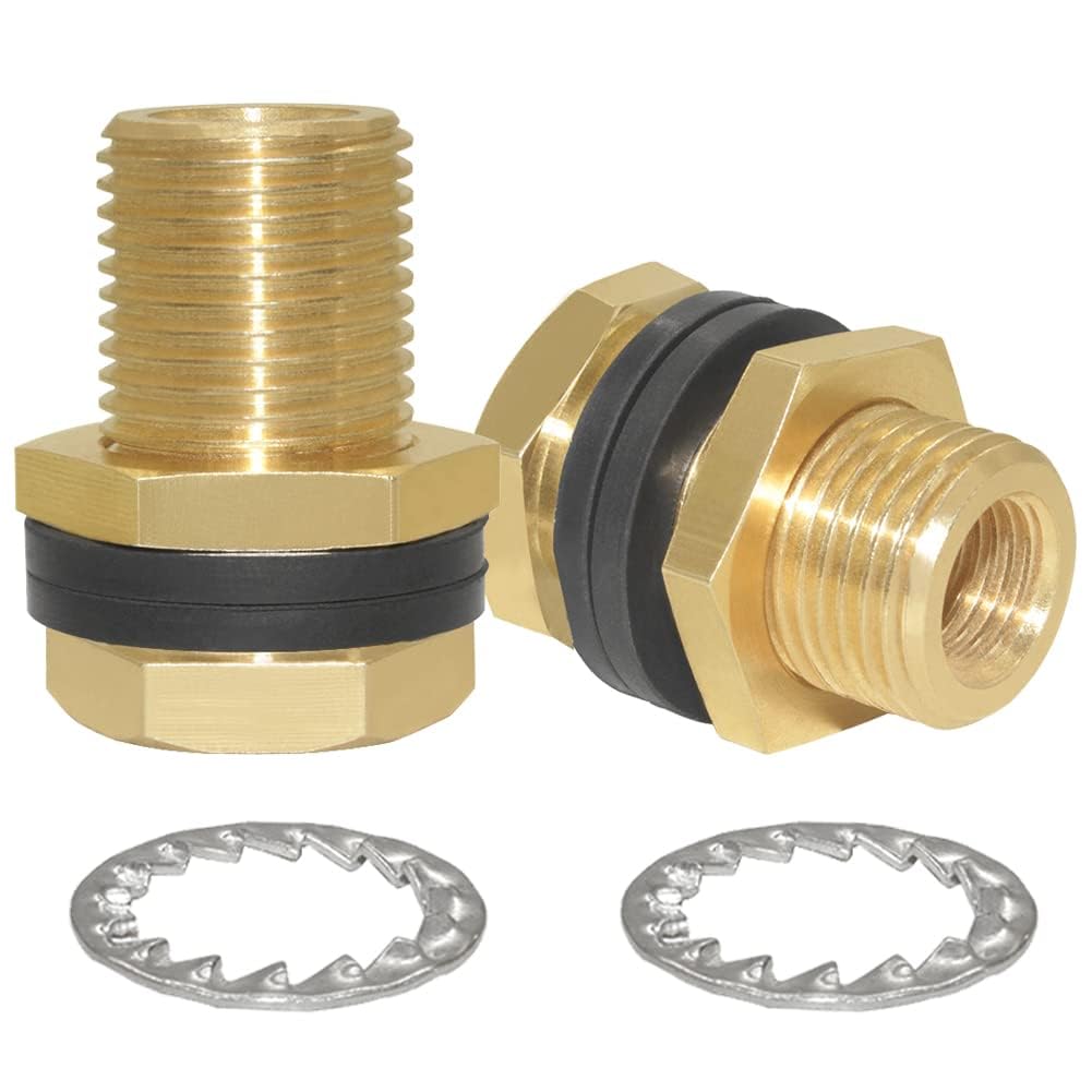 Joywayus 3/8" NPT Female 1/2" Male Brass Bulkhead Fitting Bulk Head Bulkhead Tank Fitting Coupler (Pack of 2)
