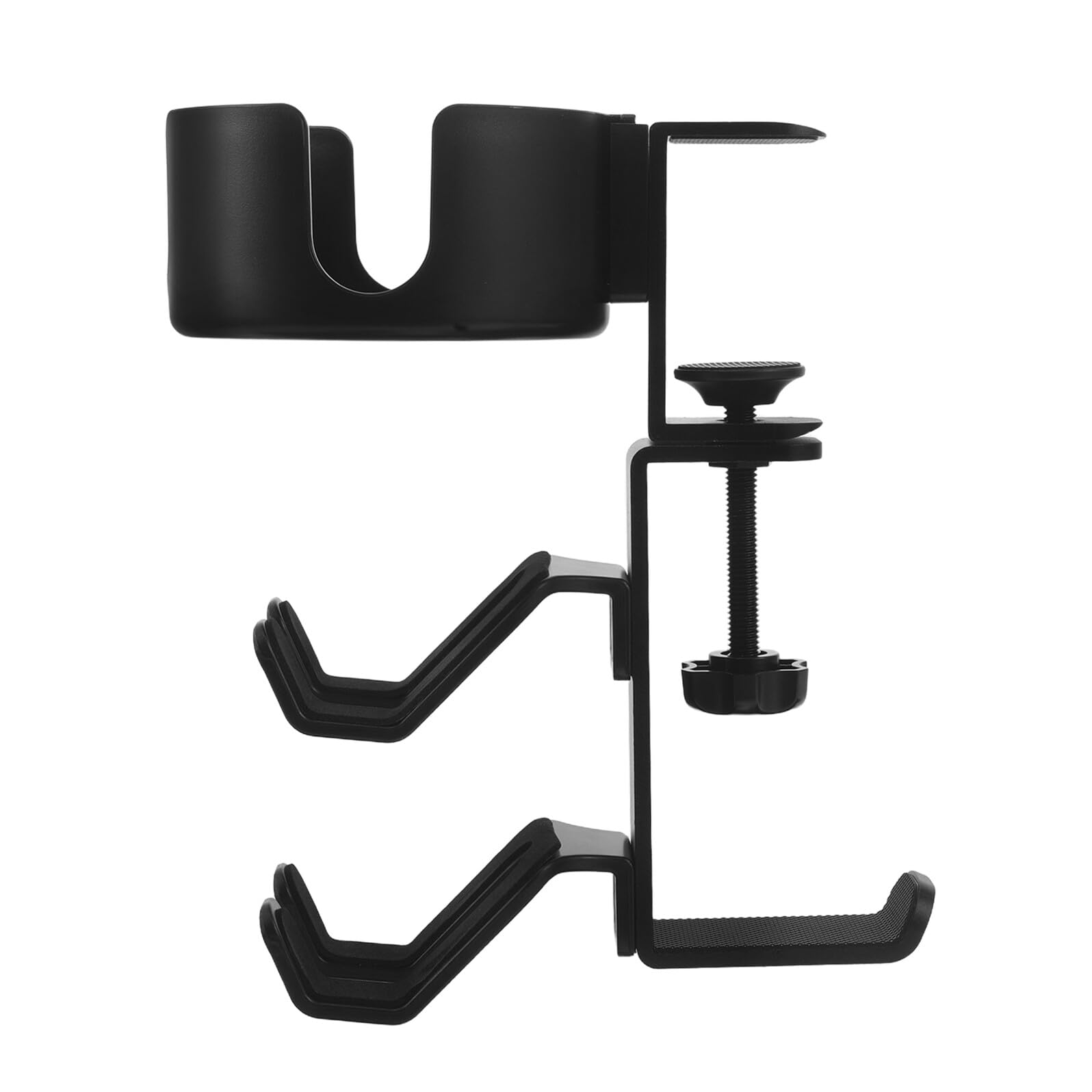 Supporto per Cuffie da Scrivania Multiuso con Morsetto Portabicchieri Regolabile e Gancio Porta Cuffie Antiscivolo per Ufficio e Casa, Organizer Compatibile con Vari Spessori