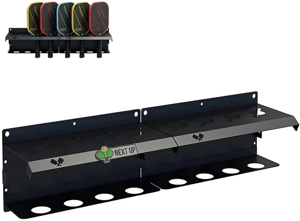 Pickleball Paddle Rack, 4/8/12-Paddle Holder, Wall/Fence Hanging Holder with Player Turn Label, Outdoor Storage Organizer