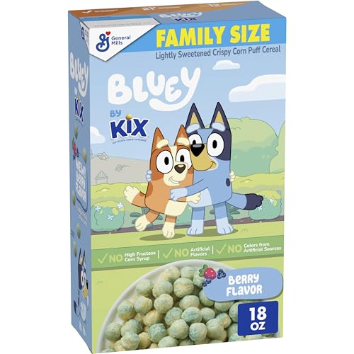 Bluey by Kix Cereal, Berry Flavor, Crispy Corn Puff Cereal, Made with Whole Grain, Family Size, 18 oz