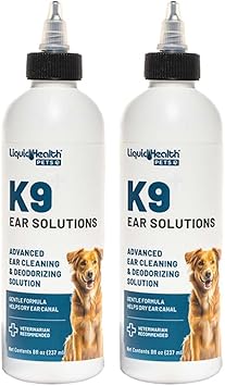 LIQUIDHEALTH Pets K9 Dog Ear Cleaner Wash Solutions - Infection Cleaning Hygiene Treatment Liquid Drops for Dogs, Canines, Puppies - for Use After Swimming or Bathing - Made in The USA 8 oz, 2Pack