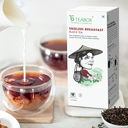 Image of Teabox English Breakfast Tea, 25 Individually Wrapped English Breakfast Black Tea Bags, Sourced Fresh from Assam, Caffeine Black Tea, Rich and Robust in Taste, Sweet Aroma of Malt and Honey