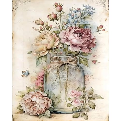 JATOK Paint by Numbers for Adults, Painting Kits for Beginners On Clear Symbols Colored Canvas, Easy DIY Acrylic Pigment Drawing Paintwork for Home Wall Decor, 16x20in Frameless, Flower