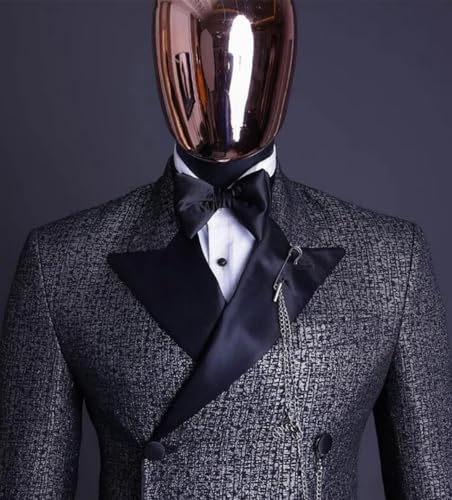 Men's Jacquard Suit Jacket Double Breasted Peak Lapel Wedding Casual Dinner Blazer2