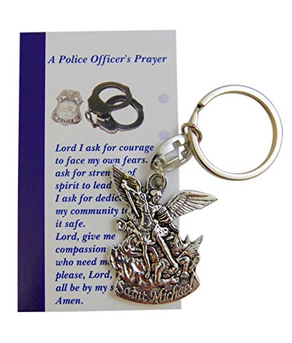 Police Keychain Gift Set Metal St Michael Archangel Key Ring with Holy Card