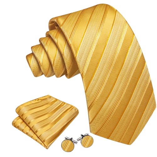 Image of Barry.Wang Man Stripe Ties Set Silk Woven Pocket Square Necktie Cufflinks Formal Party Business