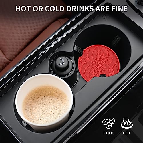 Image of ME.FAN Car Coasters for Cup Holders [4 Pack] - 2.75In Silicone Auto Mug Mats - Universal Non-Slip Recessed Car Interior AccessoriesRed