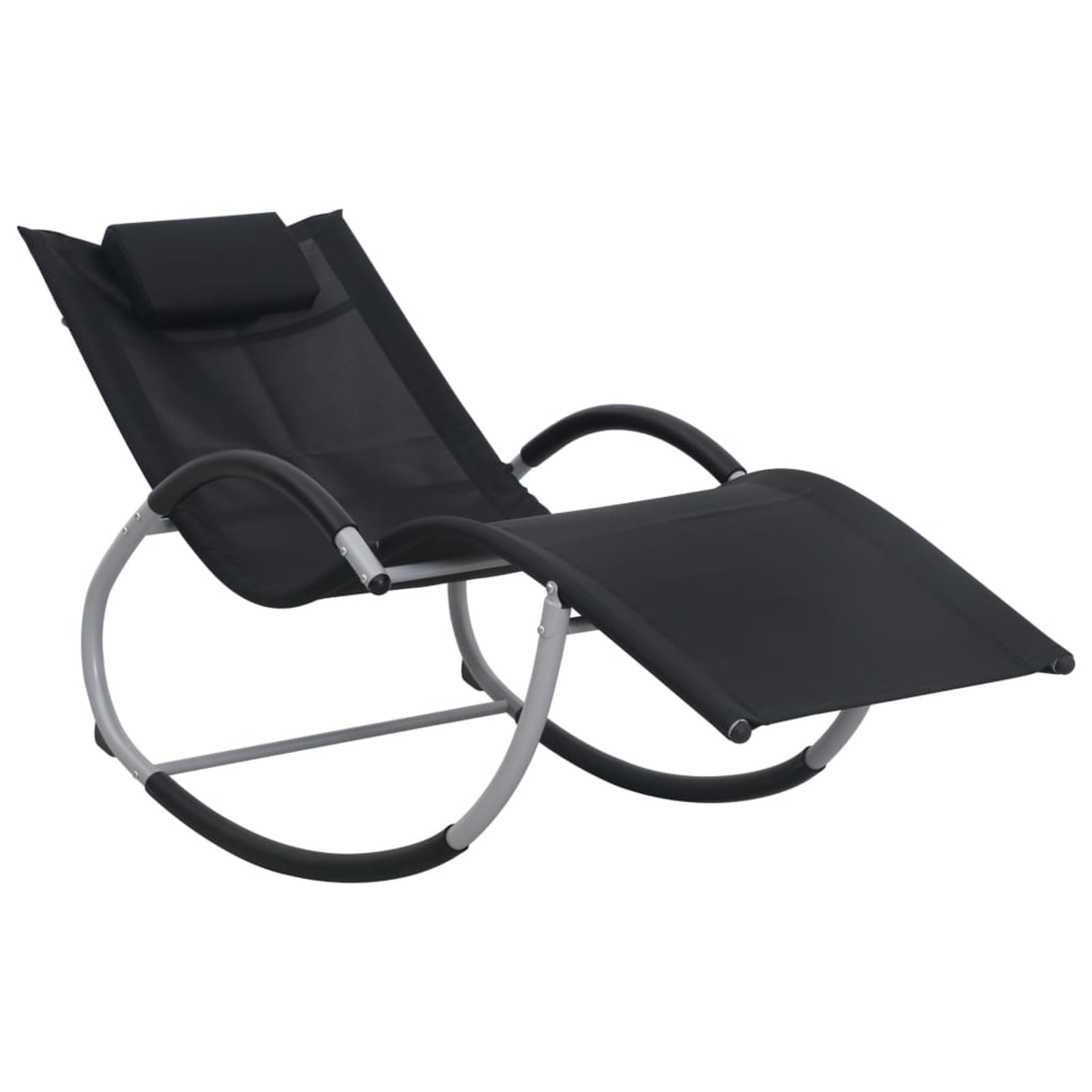 Chaise longue d'extérieur en textilène noir avec coussin et dossier réglable