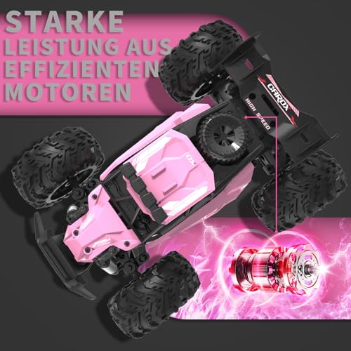 Carox Voiture Télécommandée RC 1:18 pour Filles 6 Ans Rose Rapide 25 km/h avec 2 Batteries Camion Tout-Terrain 2.4 GHz Cadeau Anniversaire Noël – vue 4