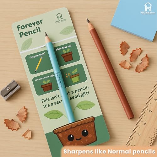 Image of Forever Pencil - Plantable pencil with Seed - Eco-Friendly Return Gifts for Birthday, cute stationery items and a Unique Gift for Girls and Boys (1 Pencil Card, 10.0, count), Multicolor