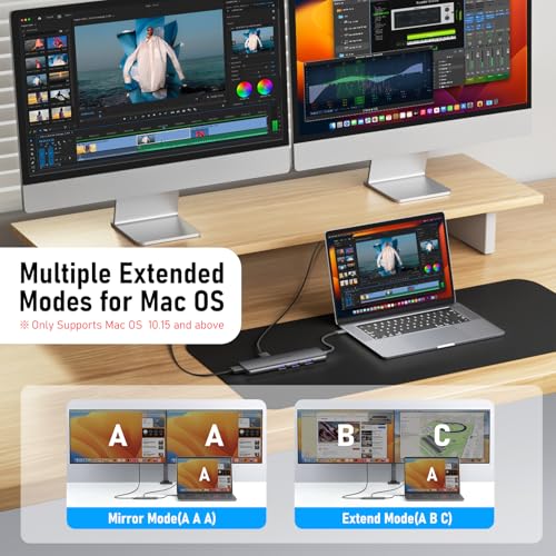 Image of Lemorele USB-C Hub 6-in-1 Dual HDMI Docking Station - Supports Multi-Monitor Display (A+B+C) on Mac OS and Windows, Featuring 4K HDMI Ports, 3 USB 3.0 Ports, and a 100W Charging Port
