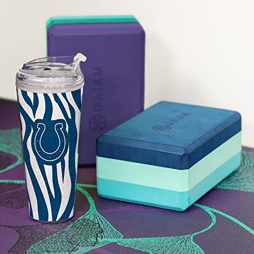 Image of Rico Industries NFL Football Glitter 24oz Acrylic Glitter Tumbler with Hinged Lid, Officially Licensed Double Wall Tumbler with Straw