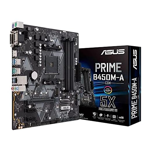 Asus Prime B450M-A/CSM AMD AM4 (3rd/2nd/1st Gen Ryzen Micro-ATX commercial motherboard (1Gb LAN, ECC Memory, D-Sub/HDMI/DVI-D, TPM header, COM port, Asus Control Center Express)