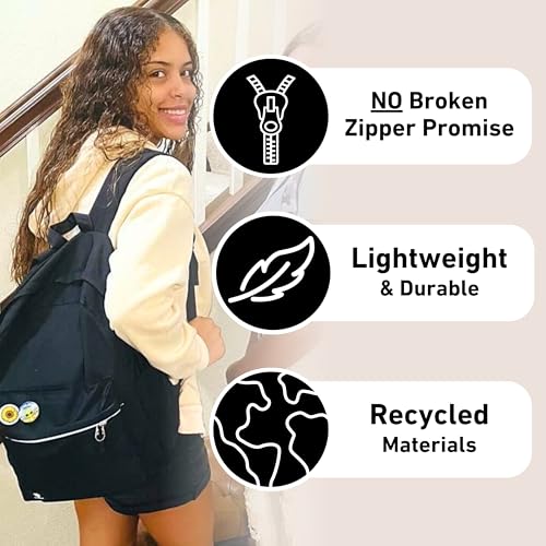 Image of Fenrici Black Backpack for Girls, Boys, Teens, Kids' School Backpack, Kids' Bookbags with Padded Laptop Compartment, Black, 17 Inch
