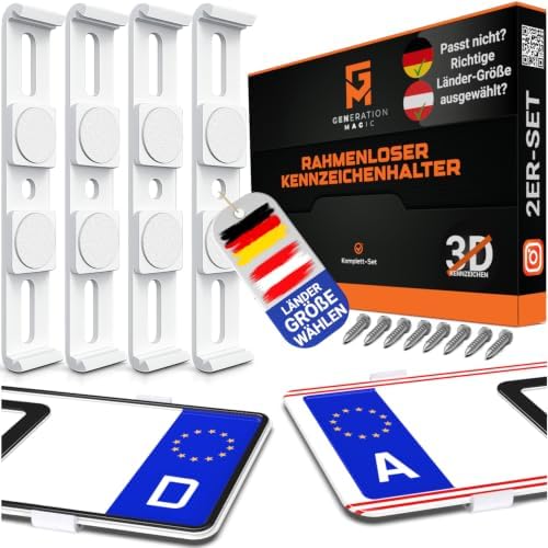 GENMAG® Kennzeichenhalter Rahmenlos [Legal & Universal] Nummernschildhalterung Auto | Rahmenlose Kennzeichenhalter für Autos | Kennzeichenhalterung Rahmenlos | Nummernschildhalter