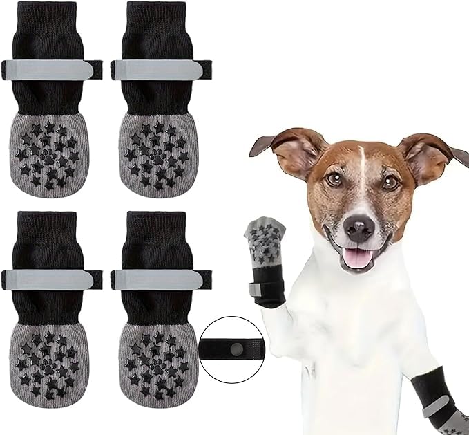 Image of KUTKUT Anti Slip Dog Sock to Prevent Licking Paws for Hardwood Floors, Boots & Paw Protector Socks for Hot /Cold Pavement with Grippers, Double Sides Grips for Small Senior Dogs (Size: XS)