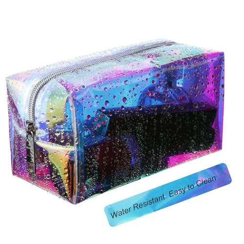 Boao 2 Pcs Clear Iridescent Holographic Makeup Bag Glitter Travel Cosmetic Pouches Toiletry Bag with Zipper Toiletry Organizer Case for Purse Diaper Beach Office Gift(Plain)3