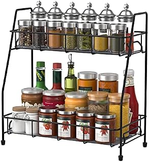 BOKIOVIN 2 Tier Spice Racks Organiser Free Standing for Kitchen Counter, Metal Seasoning Storage Rack Shelves Holder Organizer for Kitchen Bathroom(Black)