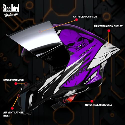 Image of Steelbird SBA-20 Strange ISI Certified Flip-Up Graphic Helmet for Men with Inner Silver Sunshield