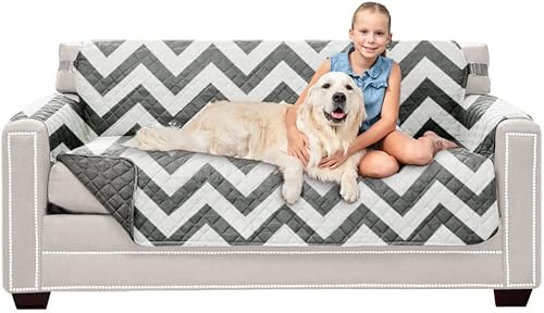 Sofa Shield - Funda de sofá con correa patentada, protector de cojín, funda reversible diseñada en EE. UU. resistente a manchas y desgarros de