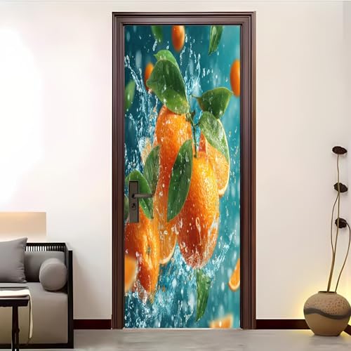 Pegatinas Para Puertas Autoadhesivo 77x200 cm Tema De Fruta Naranja Pegatinas Para Puertas Amarillo 3D Pegatinas Impermeables ExtraíBles Adecuado, DecoracióN Del Hogar