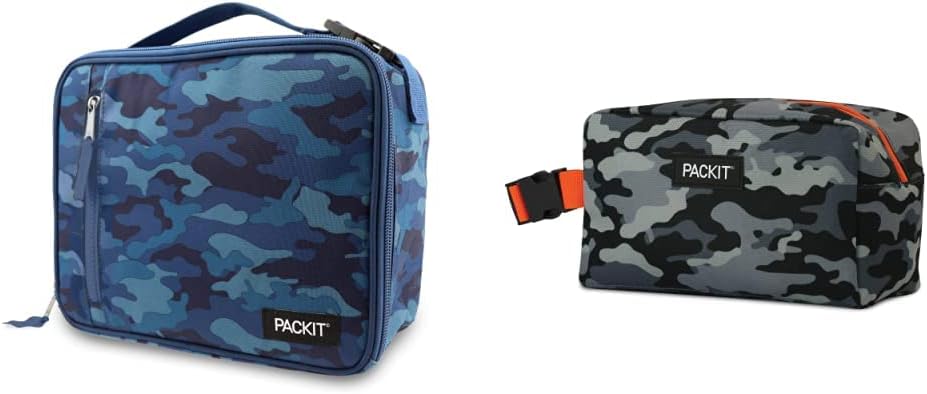 PackIt Freezable Classic Lunch Box, Blue Camo & Freezable Snack Box, Charcoal Camo
