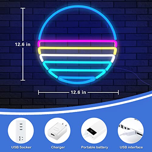 Sunset Neon Sign for Bedroom - IMEGINA Dimmable Cool Neon Signs for Wall Decor 12.6x12.6 Inch USB Powered, Large Led Novelty Neon Lights for Man Cave, Party, Bar, Boy\'s Room