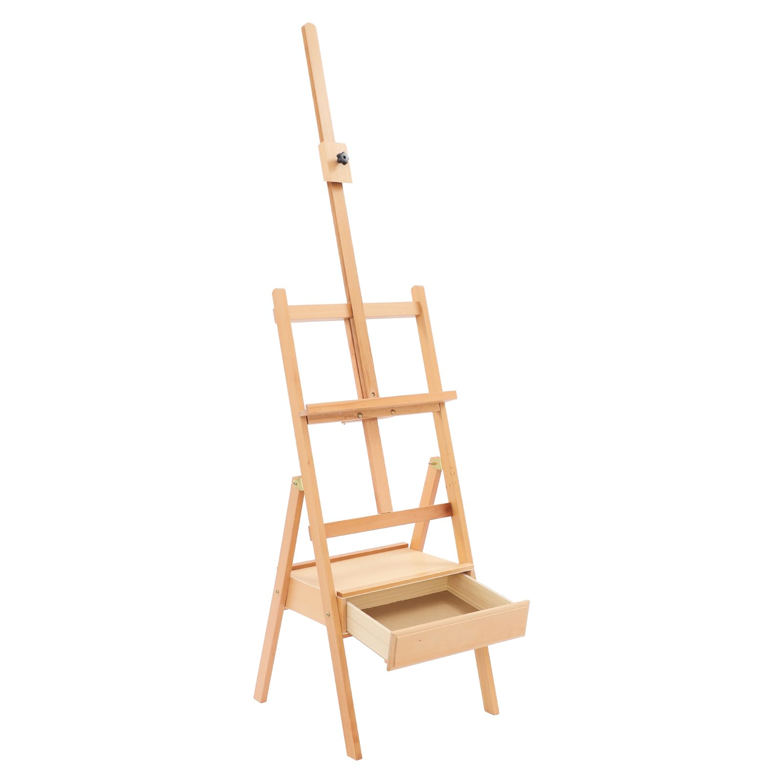 Sztaluga z drewna bukowego z szufladą, sztaluga malarska na płótno do 90 cm, regulacja wysokości 182 cm, lite drewno, sztaluga rysunkowa, kolor drewna