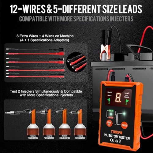 Universal Fuel Injector Tester and Cleaner Tool Kit, DIY Cleaning Tool Kit with 8 Size Cleaning Adapters, 8 Pulse Modes, 4 Wires Dual Channel for 2 Fuel Injectors Simultaneously Test, 12V/5V Output - Thumbnail 3
