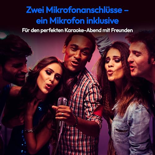 MEDION PX-1 Plus Partybox (Akku, mit Mikrofon, tragbarer Bluetooth Lautsprecher groß, Musikbox, Verschiedene Lichteffekte, Partylautsprecher mit Karaoke, 2 x Mikrofonanschluss, AUX, USB)