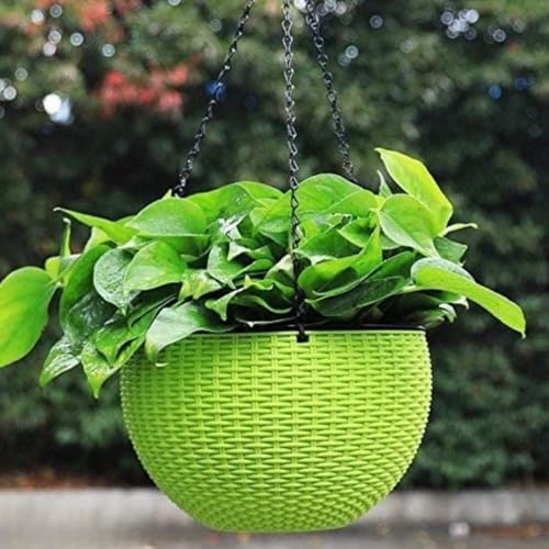 Image of Plastic Chain Hanging Round Basket Pots | Pack of 6 | Multicolor Hanging Planter for Indoor & Outdoor Use | Durable, Weather-Resistant, Decorative Flower Pots
