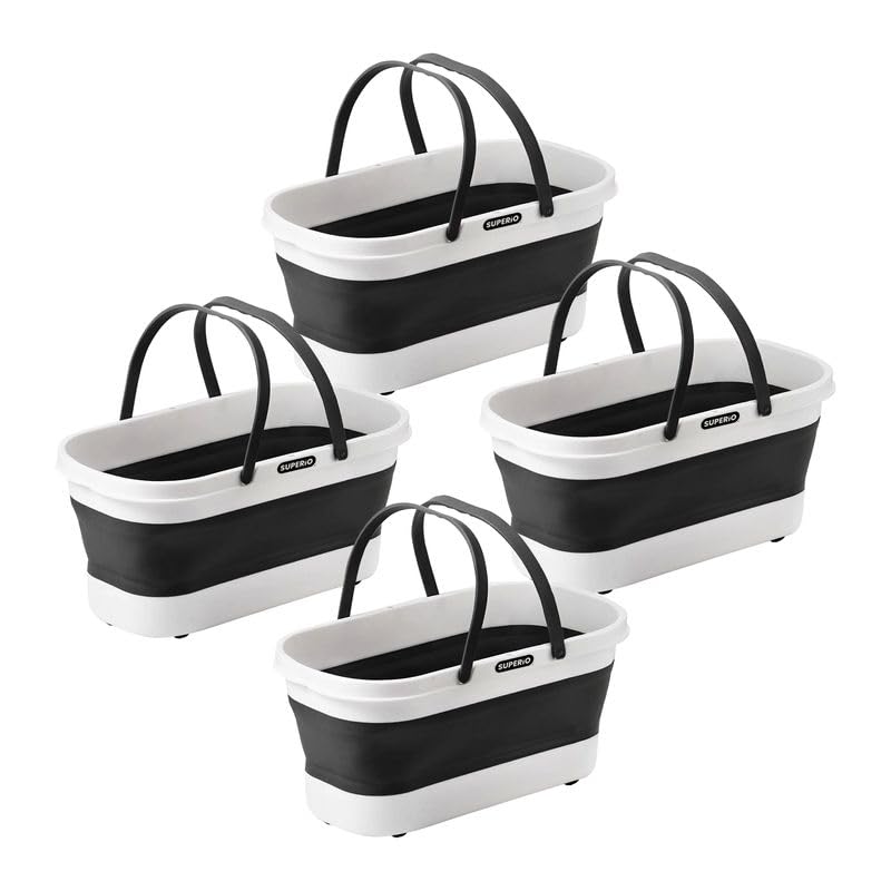 Image of Superio Fold N' Go Mop Buckets with Wheels 4-Pack - Collapsible Cleaning Bucket, 10L, Portable Water Pail for Home, Car, and Outdoor Use