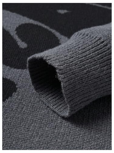 Men's Letter Graphic Sweater Crew Neck Long Sleeve Chunky Sweater Unisex Pullover Knit Tops Fall Outfits Streetwear4