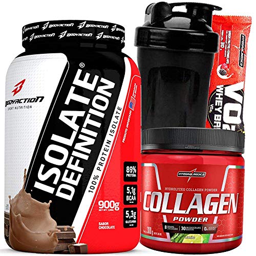 Kit Suplementos Pra Ganhar Massa - Whey Protein Isolado 900g + Colageno Collagen 300g + Coqueteleira